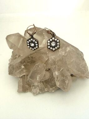 Crystal Hexagon Drop Earrings - Clear Crystal Accent